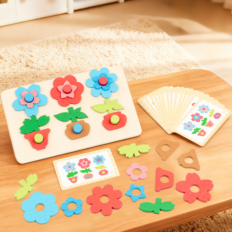 Woodworking Game - Vielseitiges Blumen-Puzzle-Brett mit Bausteinen, Kinderpuzzle für