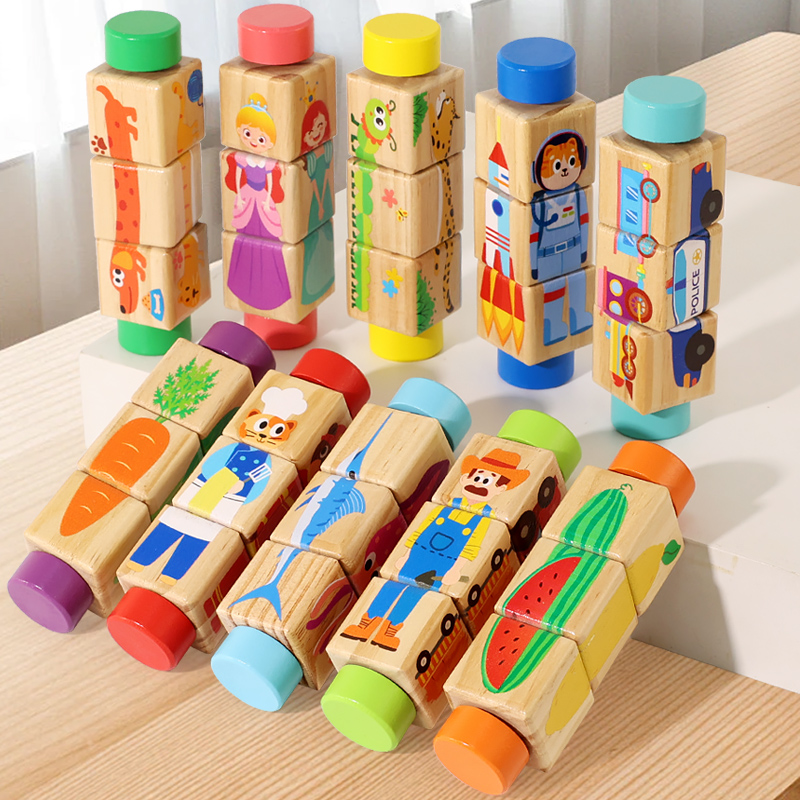 Woodworking Game - 1 Stück Baby Holz-Drehpuzzle mit Tiermotiven