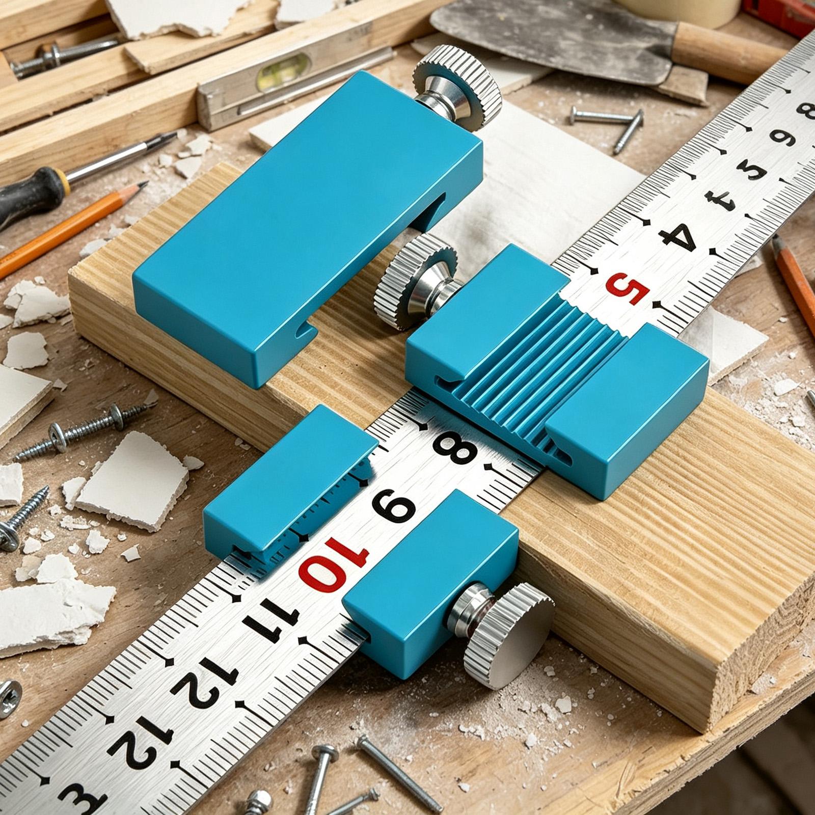 Woodworking Workshop - Tischlerwerkzeuge, Tischlerlineal, Positionierungs- und Anreißblock, Holzbearbeitungs-Stahlskala-Stopper