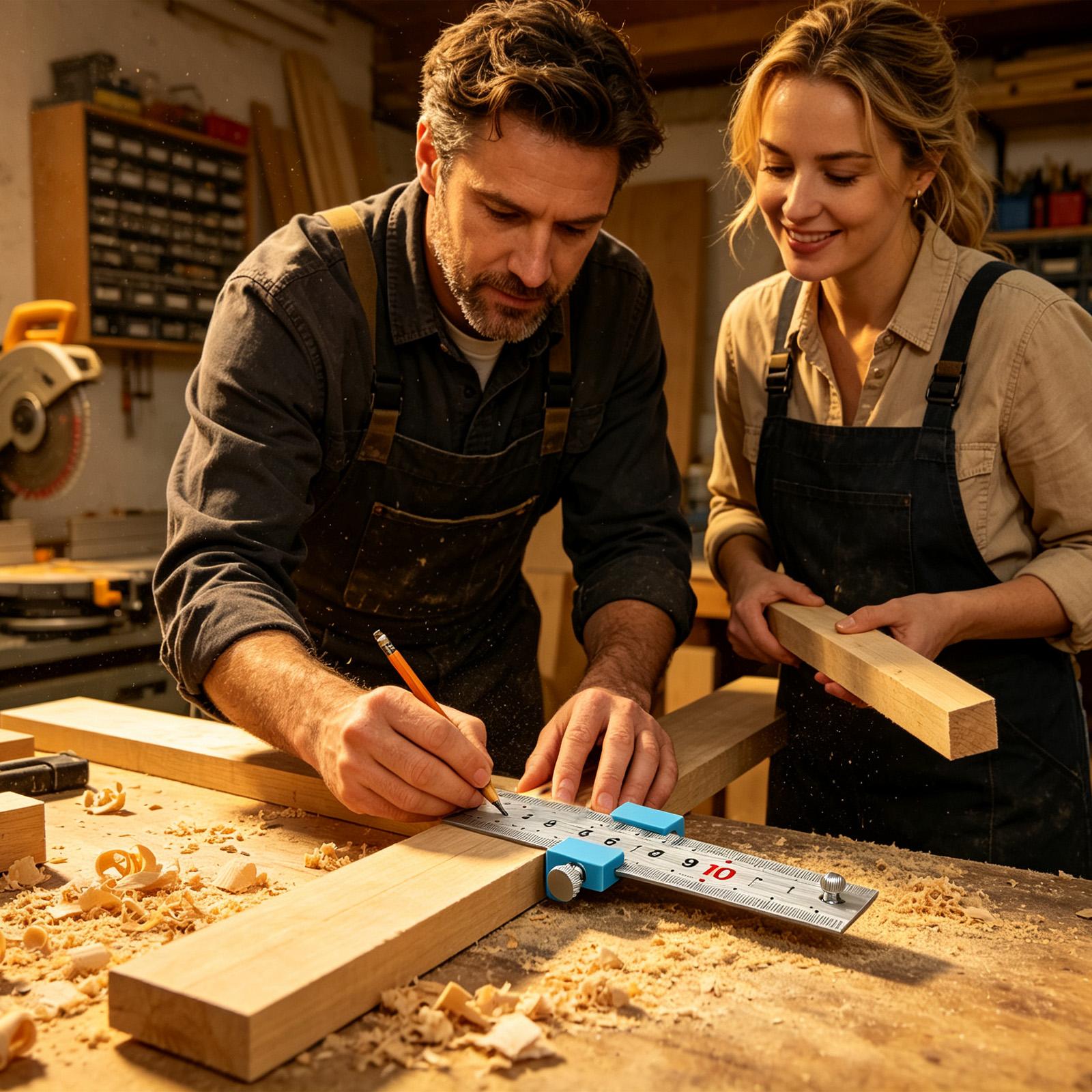 Woodworking Workshop - Tischlerwerkzeuge, Tischlerlineal, Mess- und Anreißblock, Positionierungsblock,